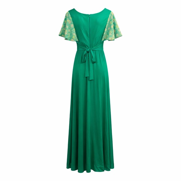 Vintage 1970s Emerald Green Empire Waist Maxi Dress Romantic Boho Small - Picture 2 of 10